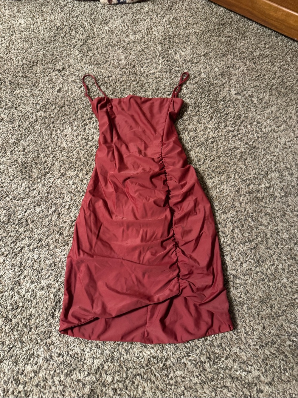 Tiger Mist Burgundy Ruched Slip Mini Dress